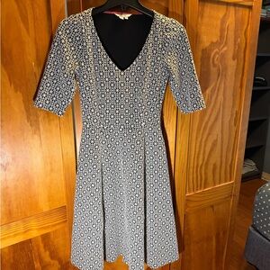 Boden Black and White Patterned Midi Dress